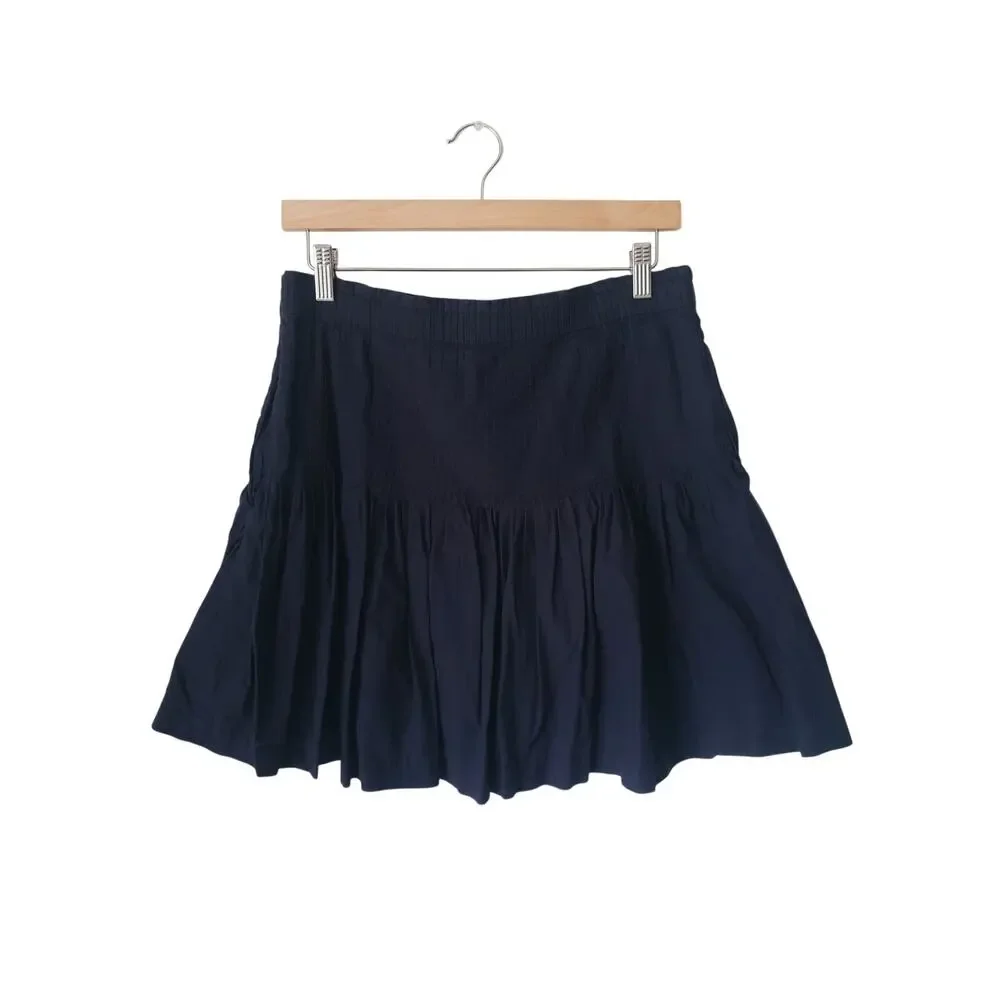 Anthropologie Eula Pintucked Drop Waist Mini Skirt Blue Size Medium